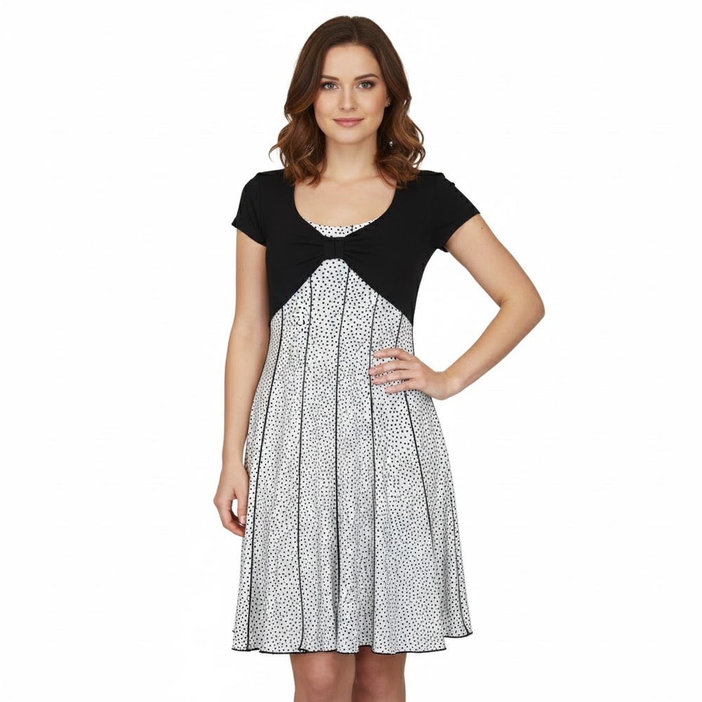 Joseph Ribkoff Black & White Polka Dot Fit & Flare Midi Dress Shrug Bolero